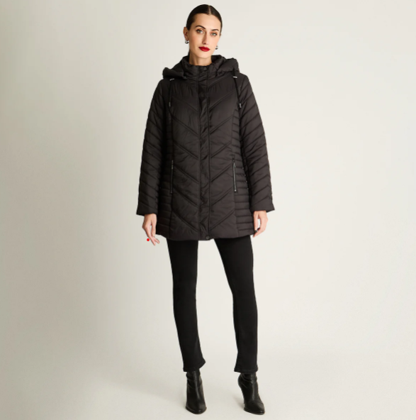 PARKA LARGA CON CIERRE FRONTAL Y GORRO